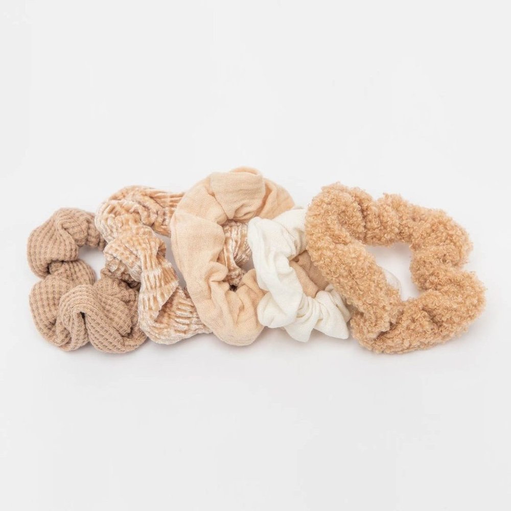 KITSCH Assorted Textured Scrunchie Set 5pc - Sand - Picture 3 of 5